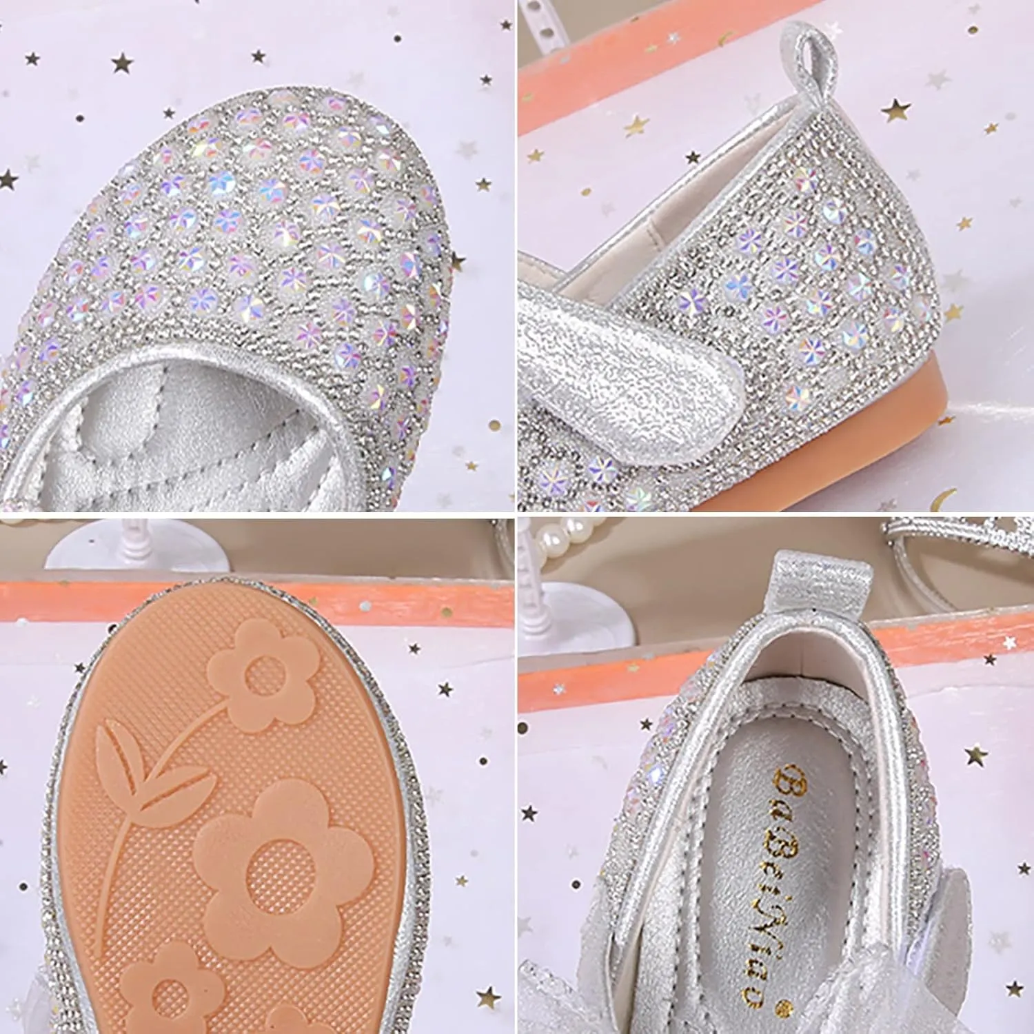 Girls Flat Sole Shoes Children Shoes Spring And Autumn Rhinestone Soft Bottom Baby Shoes Bowknot Small Leather