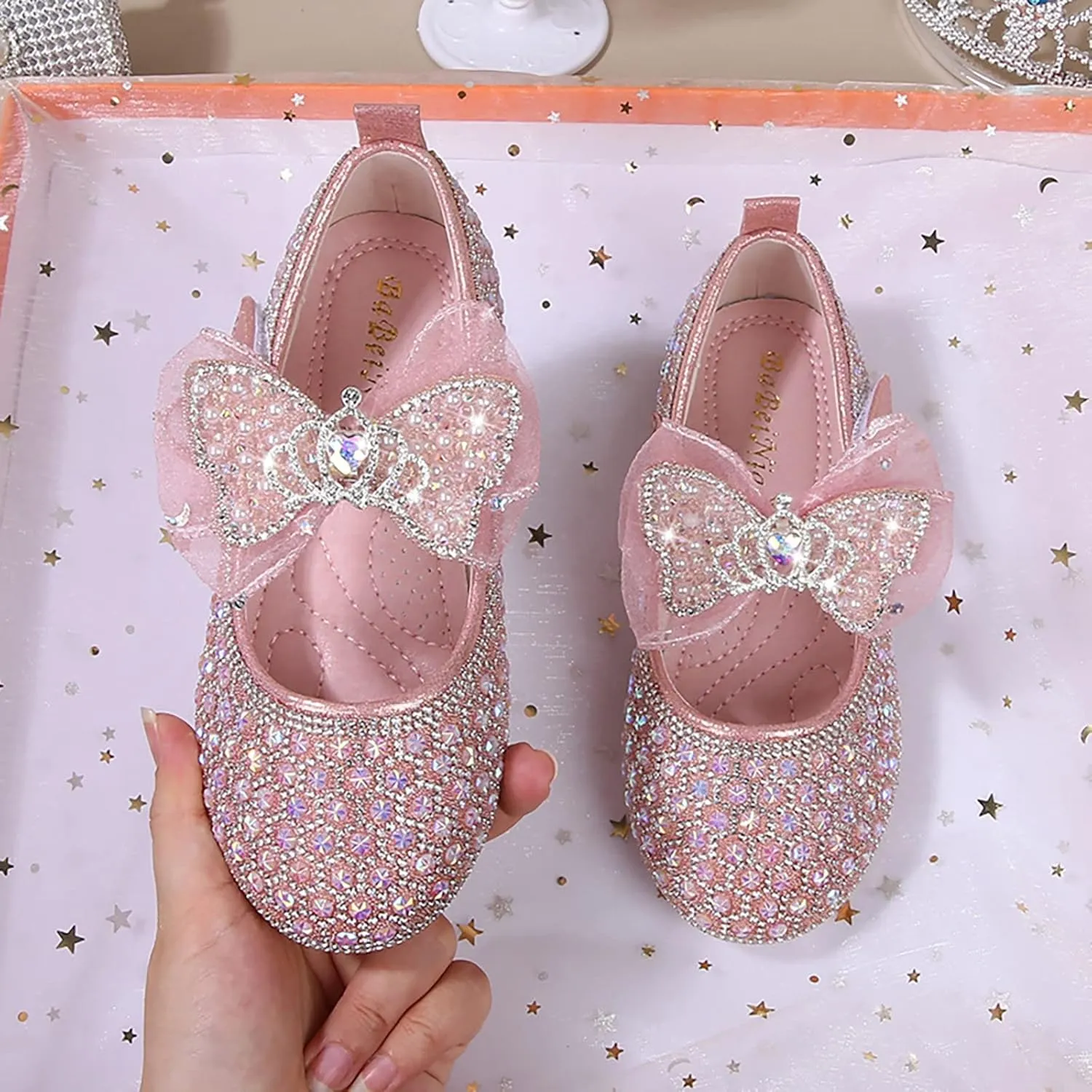 Girls Flat Sole Shoes Children Shoes Spring And Autumn Rhinestone Soft Bottom Baby Shoes Bowknot Small Leather