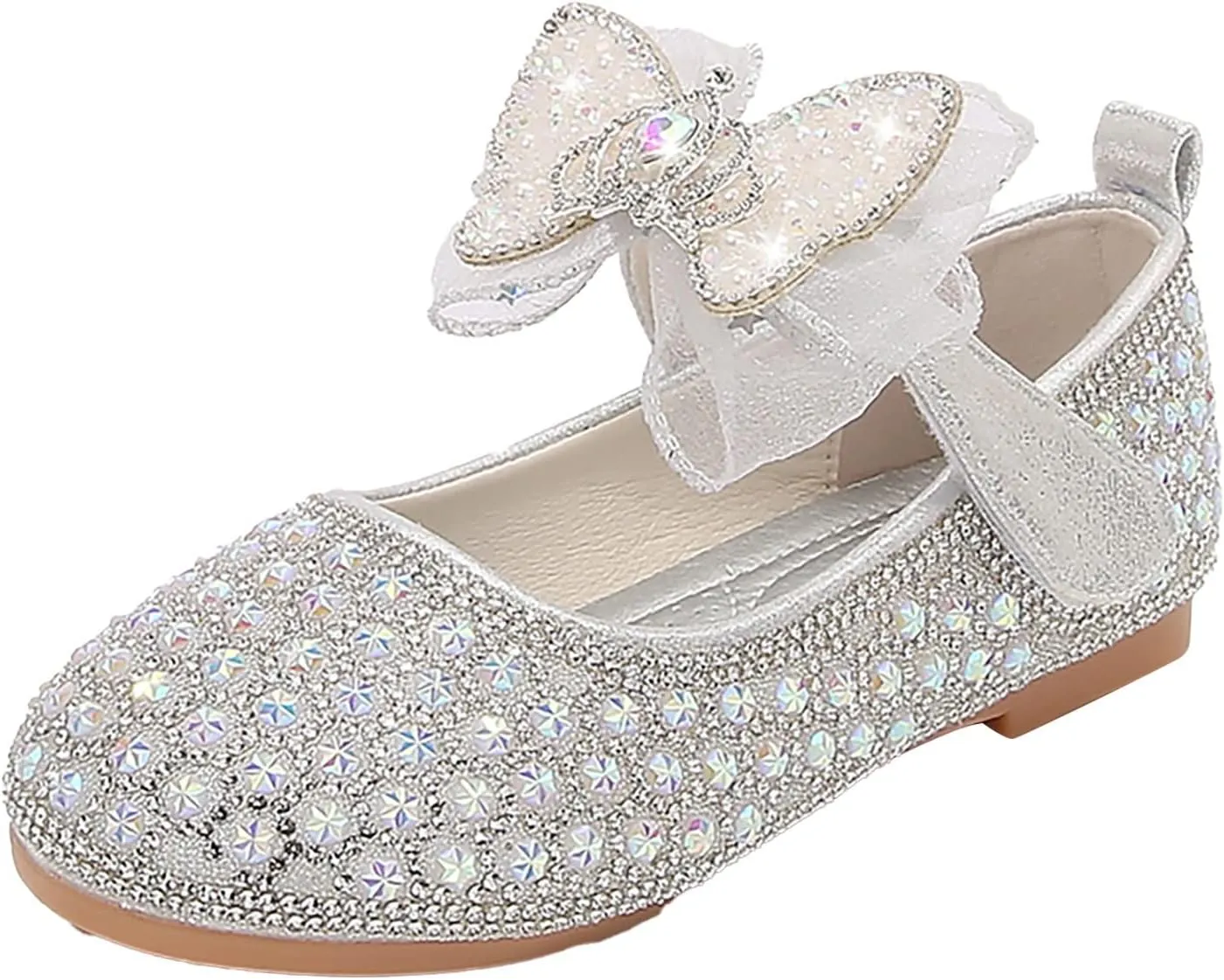 Girls Flat Sole Shoes Children Shoes Spring And Autumn Rhinestone Soft Bottom Baby Shoes Bowknot Small Leather
