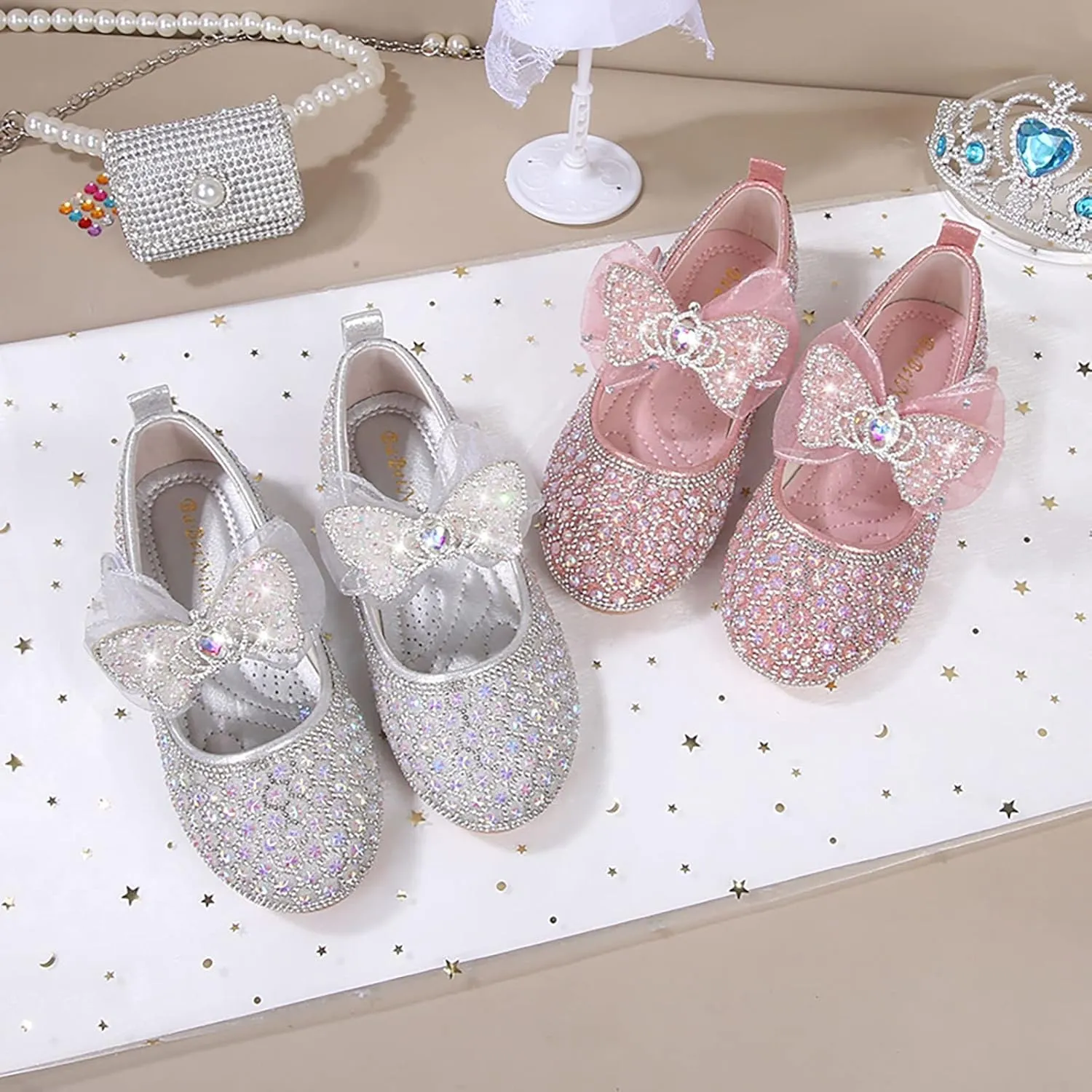 Girls Flat Sole Shoes Children Shoes Spring And Autumn Rhinestone Soft Bottom Baby Shoes Bowknot Small Leather