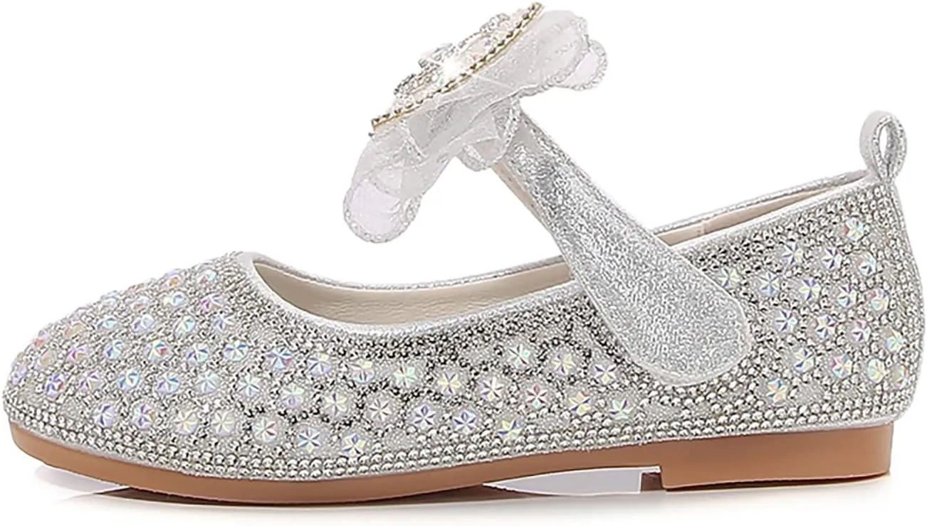 Girls Flat Sole Shoes Children Shoes Spring And Autumn Rhinestone Soft Bottom Baby Shoes Bowknot Small Leather