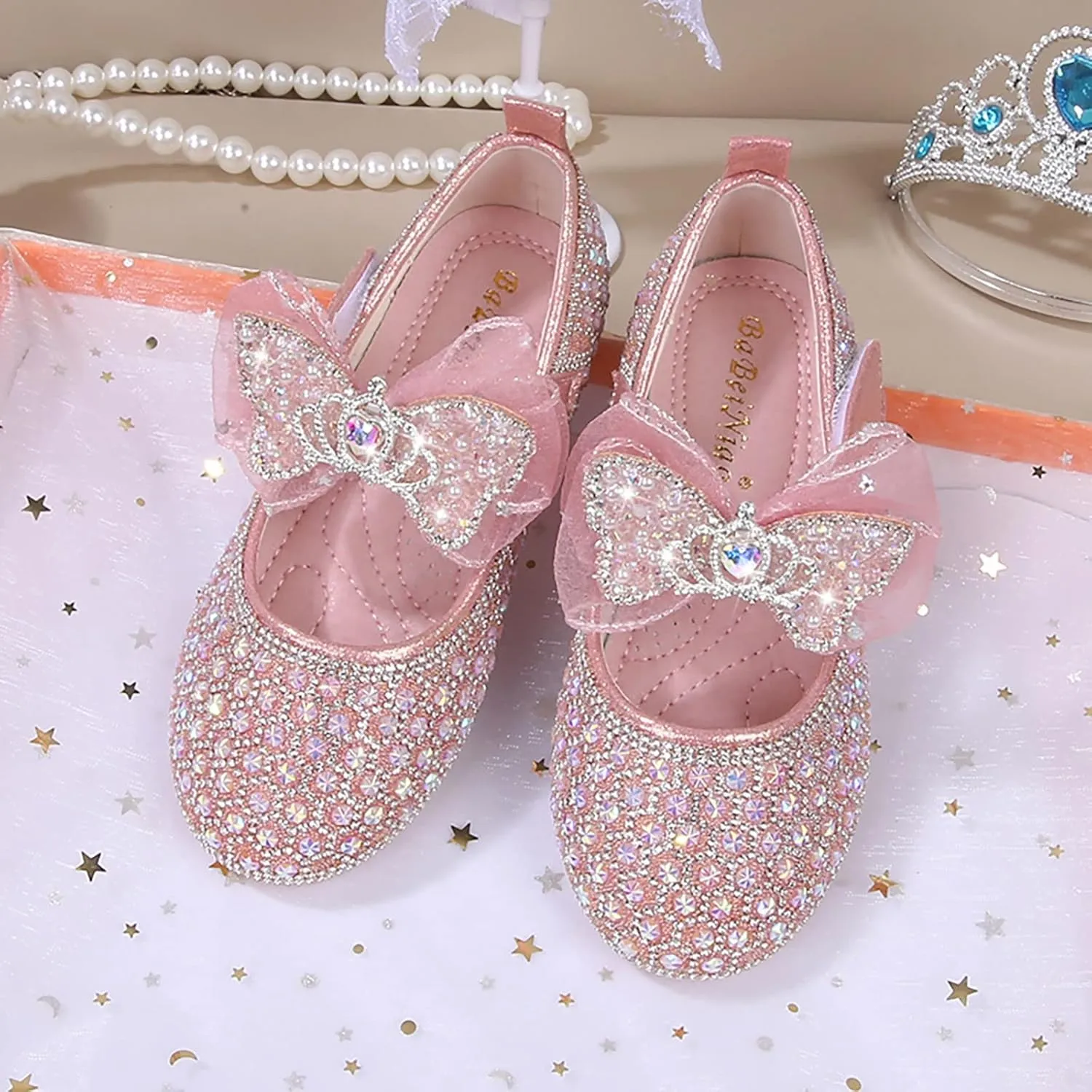Girls Flat Sole Shoes Children Shoes Spring And Autumn Rhinestone Soft Bottom Baby Shoes Bowknot Small Leather