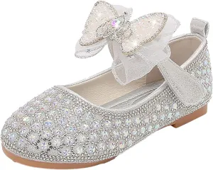 Girls Flat Sole Shoes Children Shoes Spring And Autumn Rhinestone Soft Bottom Baby Shoes Bowknot Small Leather