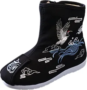 Girls National Style Embroidered Boots Chinese Vintage Qipao Cloth Shoes Retro Platform Snow Boots for Baby Boys Size 3