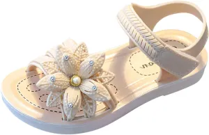 Girls' Sandals Open Toe Flower School Dress Shoes Anti-Slip Round Toe Rubber Flat Sandal For Toddler Kids