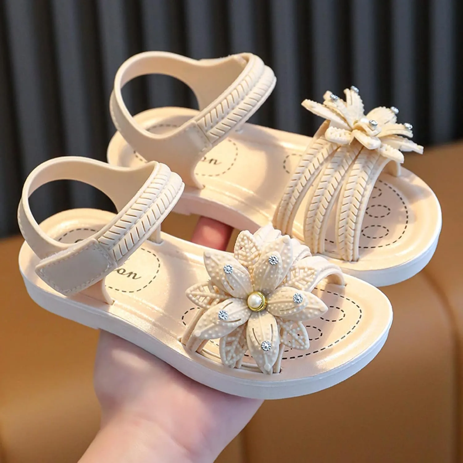 Girls' Sandals Open Toe Flower School Dress Shoes Anti-Slip Round Toe Rubber Flat Sandal For Toddler Kids