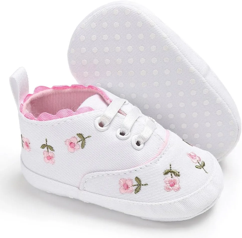 Girls Slip on Wide Shoes Infant Soft Crib Sole Baby Girls Shoes Anti-Slip Canvas Boys Casual Shoes Size 4