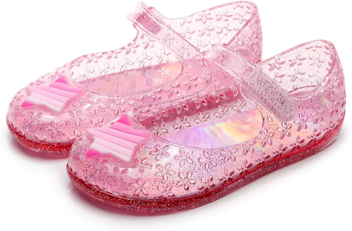 Glitter Jelly Sandals for Little Girls Kids Toddler Closed Toe Dance Party Star Mary Jane Shoes Summer Casual Flats