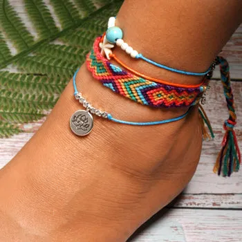 Handmade Weave Bobo Lotus Anklet Set