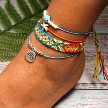 Handmade Weave Bobo Lotus Anklet Set