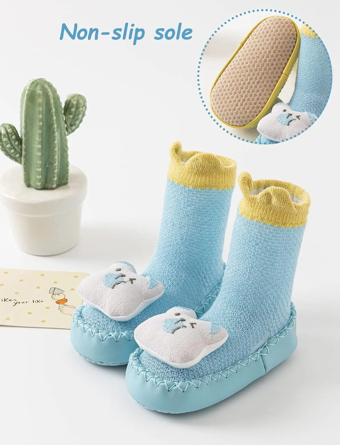 Happy Cherry 3 Pairs Baby Cotton Shoes Socks Anti-slip Cartoon Socks Toddlers Animal Indoor Slipper Summer Shoes Socks