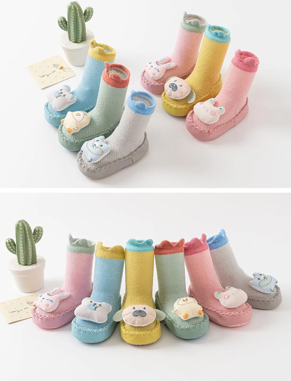 Happy Cherry 3 Pairs Baby Cotton Shoes Socks Anti-slip Cartoon Socks Toddlers Animal Indoor Slipper Summer Shoes Socks