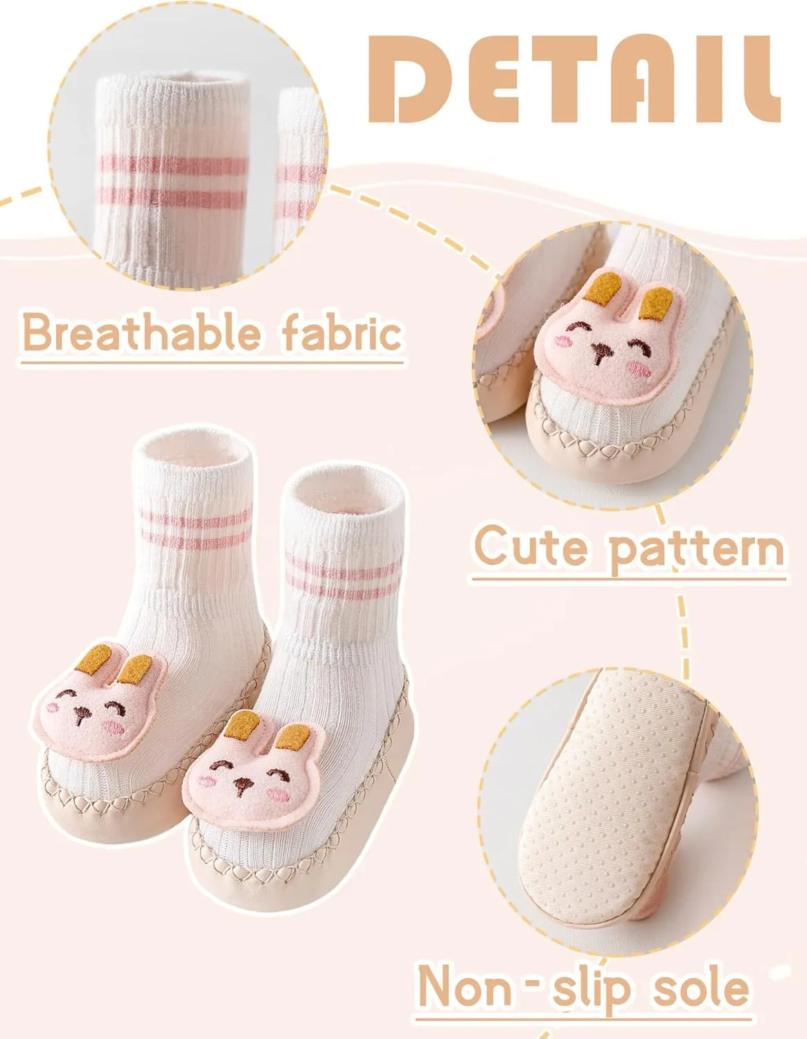 Happy Cherry Toddlers Anti-Skid Sock Shoes Baby Boys Girls First Walking Slippers Rubber Sole Indoor Slippers Shoes