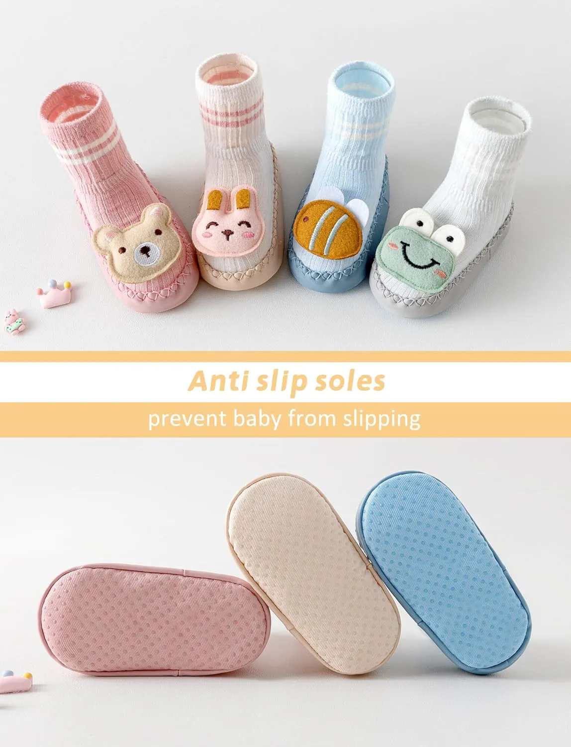 Happy Cherry Toddlers Anti-Skid Sock Shoes Baby Boys Girls First Walking Slippers Rubber Sole Indoor Slippers Shoes