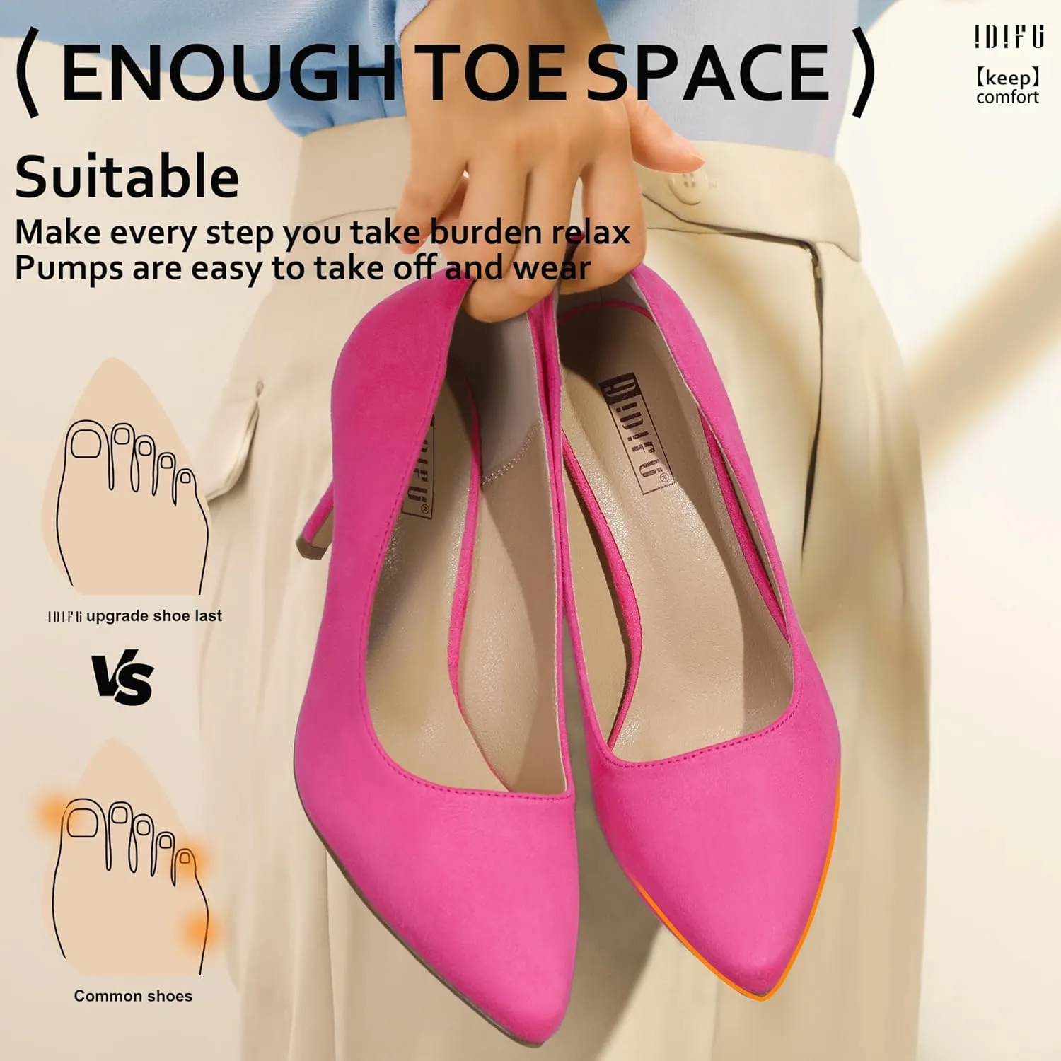 IDIFU IN3 High Heels Pumps Closed Toe Heels Women's Pumps Stiletto Pointed Toe Dress Shoes Wedding Prom Bridal Work Office Bride Bridesmaid Guest Trendy Dressy Fashion Comfortable Classic Pumps Shoes