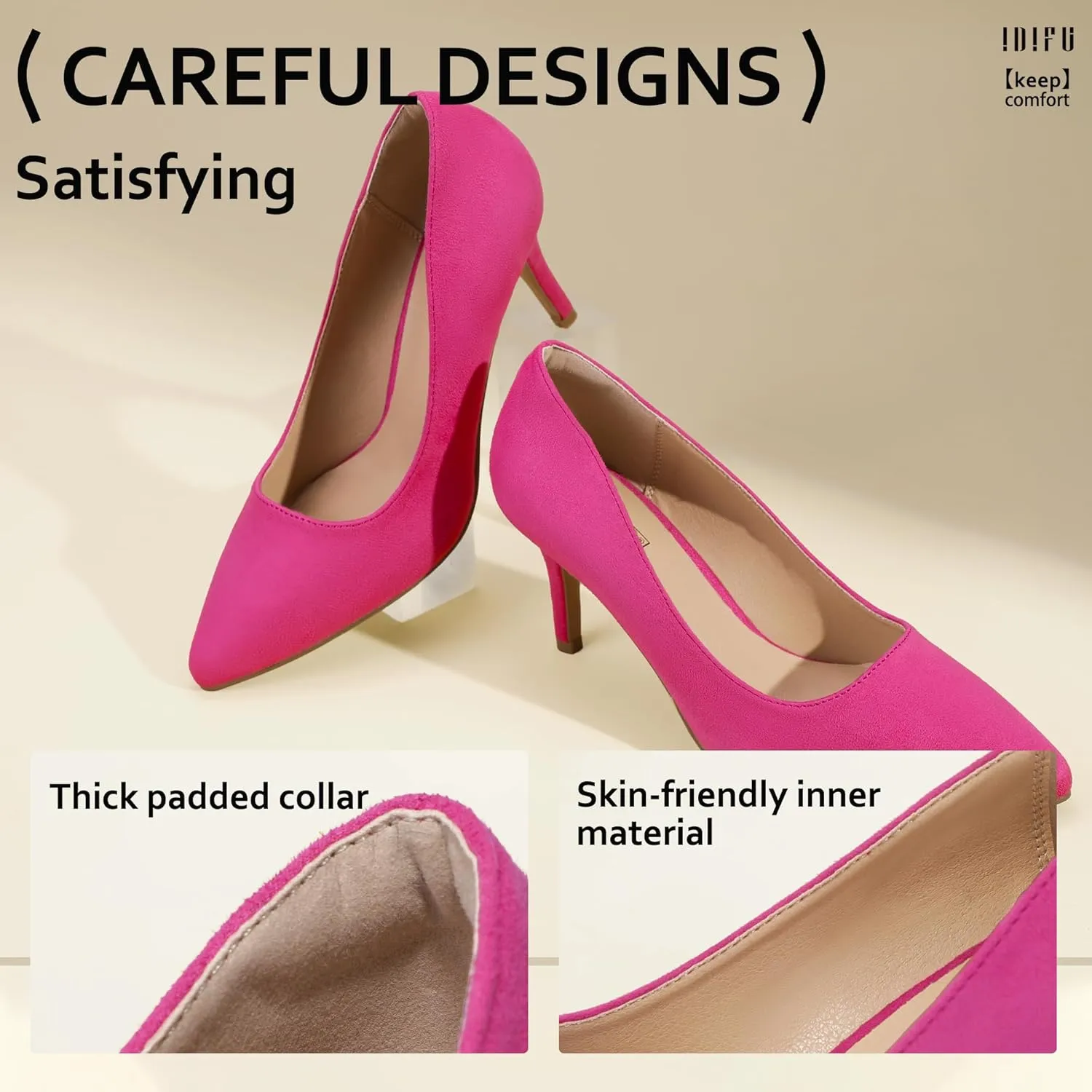 IDIFU IN3 High Heels Pumps Closed Toe Heels Women's Pumps Stiletto Pointed Toe Dress Shoes Wedding Prom Bridal Work Office Bride Bridesmaid Guest Trendy Dressy Fashion Comfortable Classic Pumps Shoes