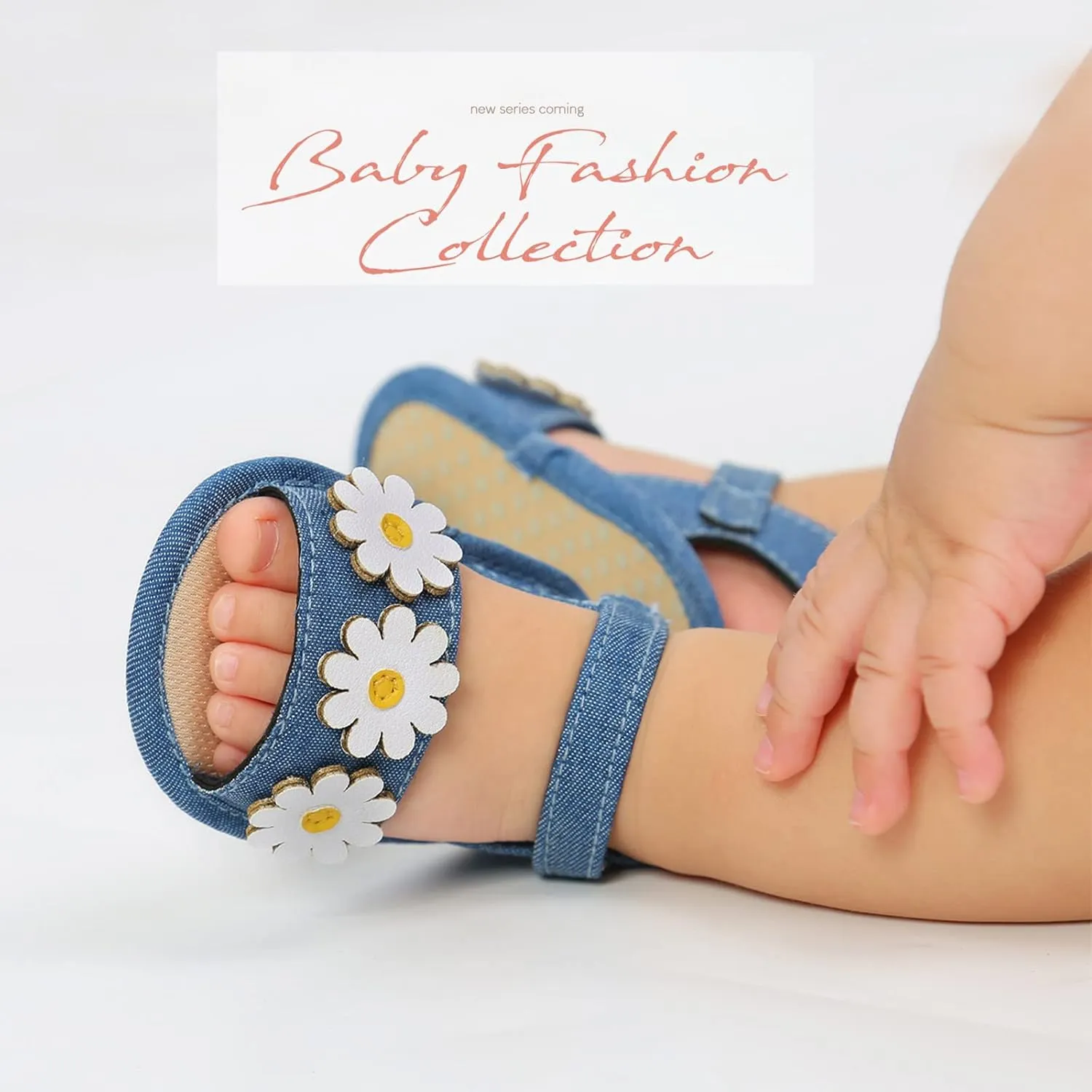 Infant Baby Girls Denim Sandals with Flower Soft Sole Outdoor Sport Flats Newborn Prewalkers Wedding Water Shoes