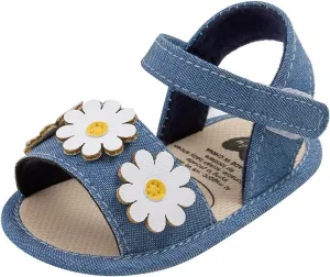 Infant Baby Girls Denim Sandals with Flower Soft Sole Outdoor Sport Flats Newborn Prewalkers Wedding Water Shoes