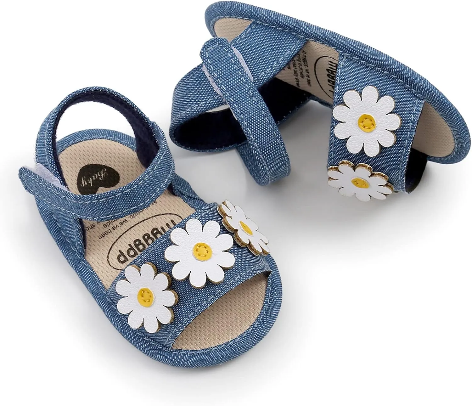 Infant Baby Girls Denim Sandals with Flower Soft Sole Outdoor Sport Flats Newborn Prewalkers Wedding Water Shoes