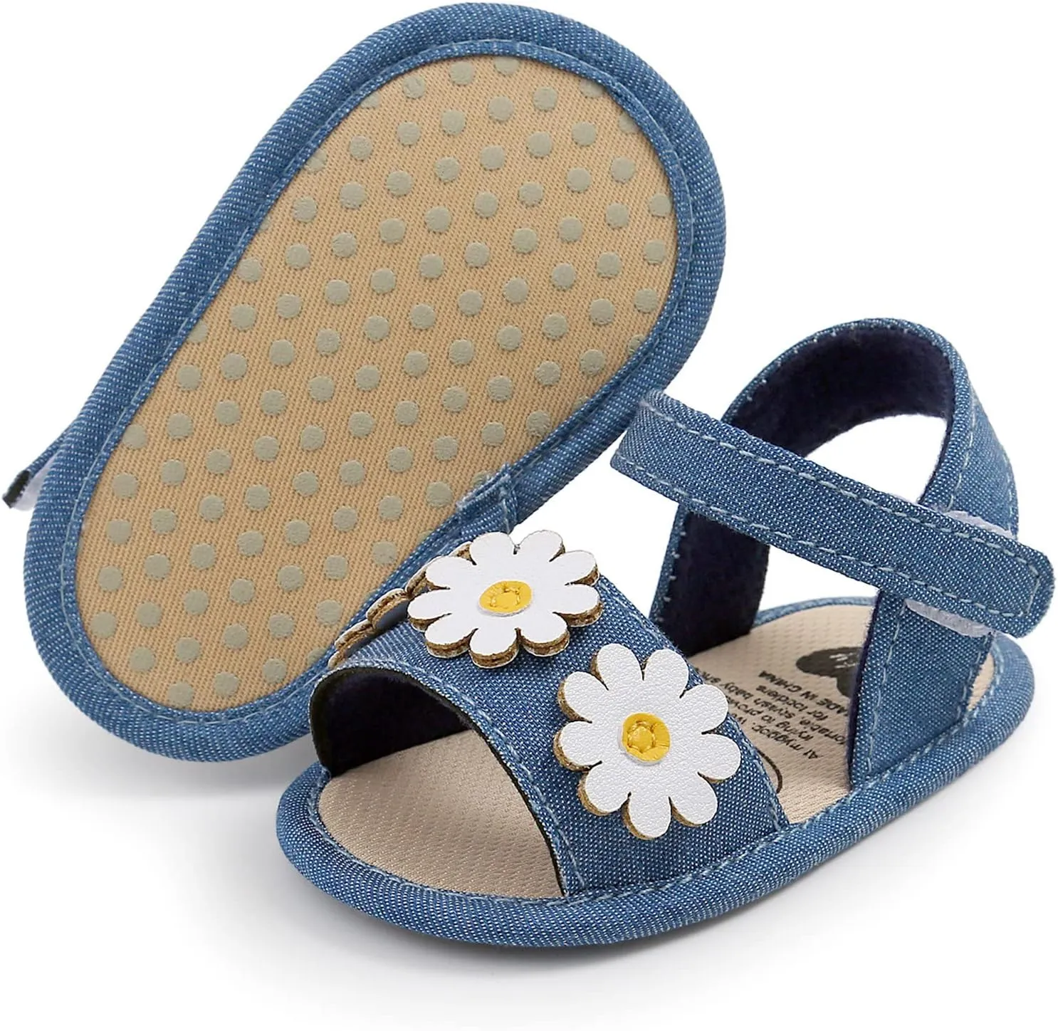 Infant Baby Girls Denim Sandals with Flower Soft Sole Outdoor Sport Flats Newborn Prewalkers Wedding Water Shoes
