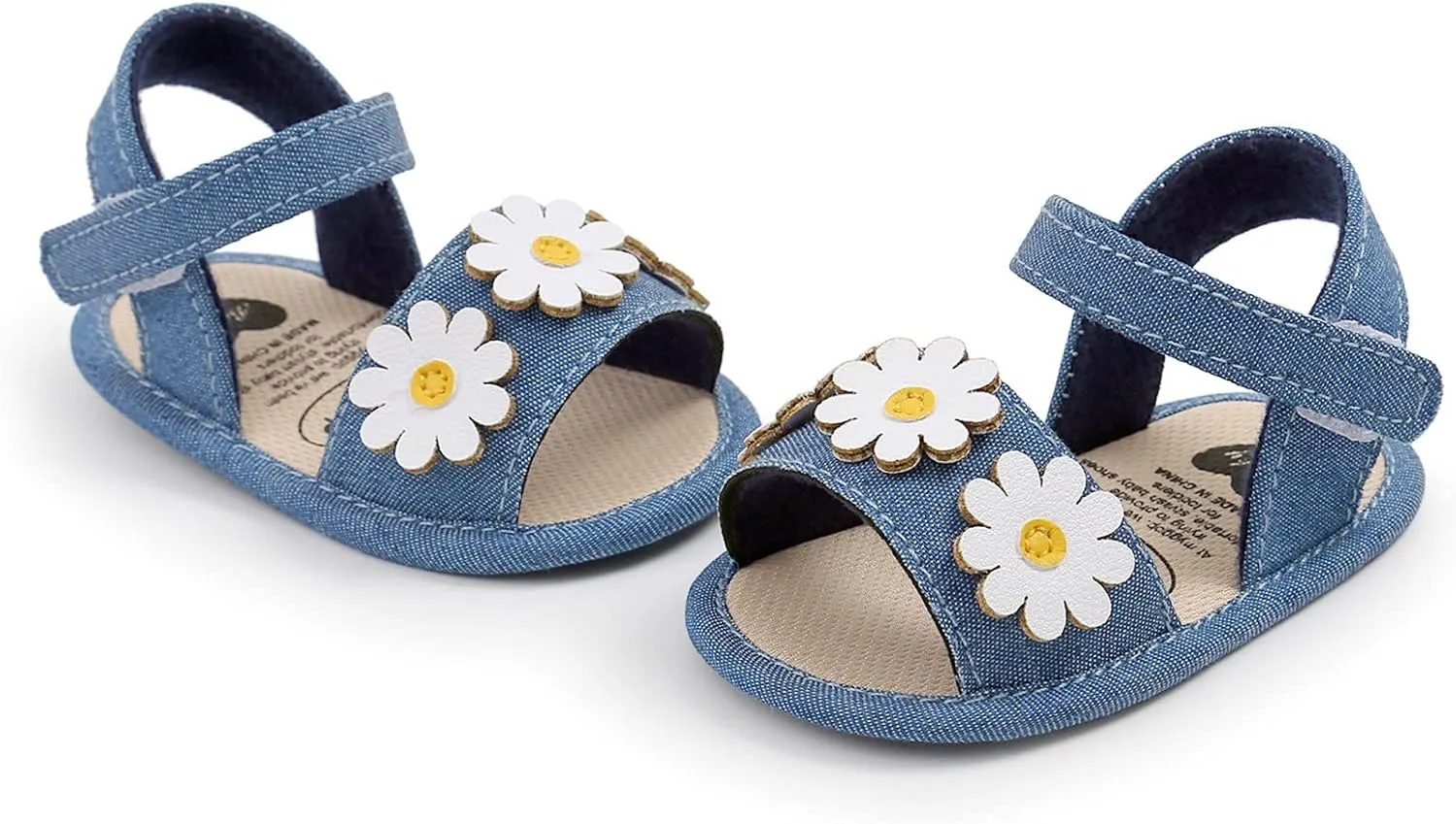 Infant Baby Girls Denim Sandals with Flower Soft Sole Outdoor Sport Flats Newborn Prewalkers Wedding Water Shoes
