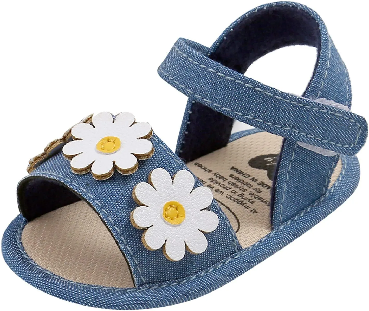 Infant Baby Girls Denim Sandals with Flower Soft Sole Outdoor Sport Flats Newborn Prewalkers Wedding Water Shoes