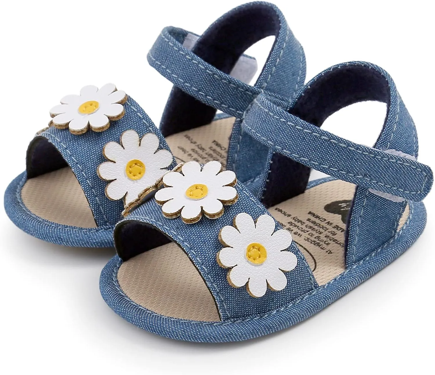 Infant Baby Girls Denim Sandals with Flower Soft Sole Outdoor Sport Flats Newborn Prewalkers Wedding Water Shoes