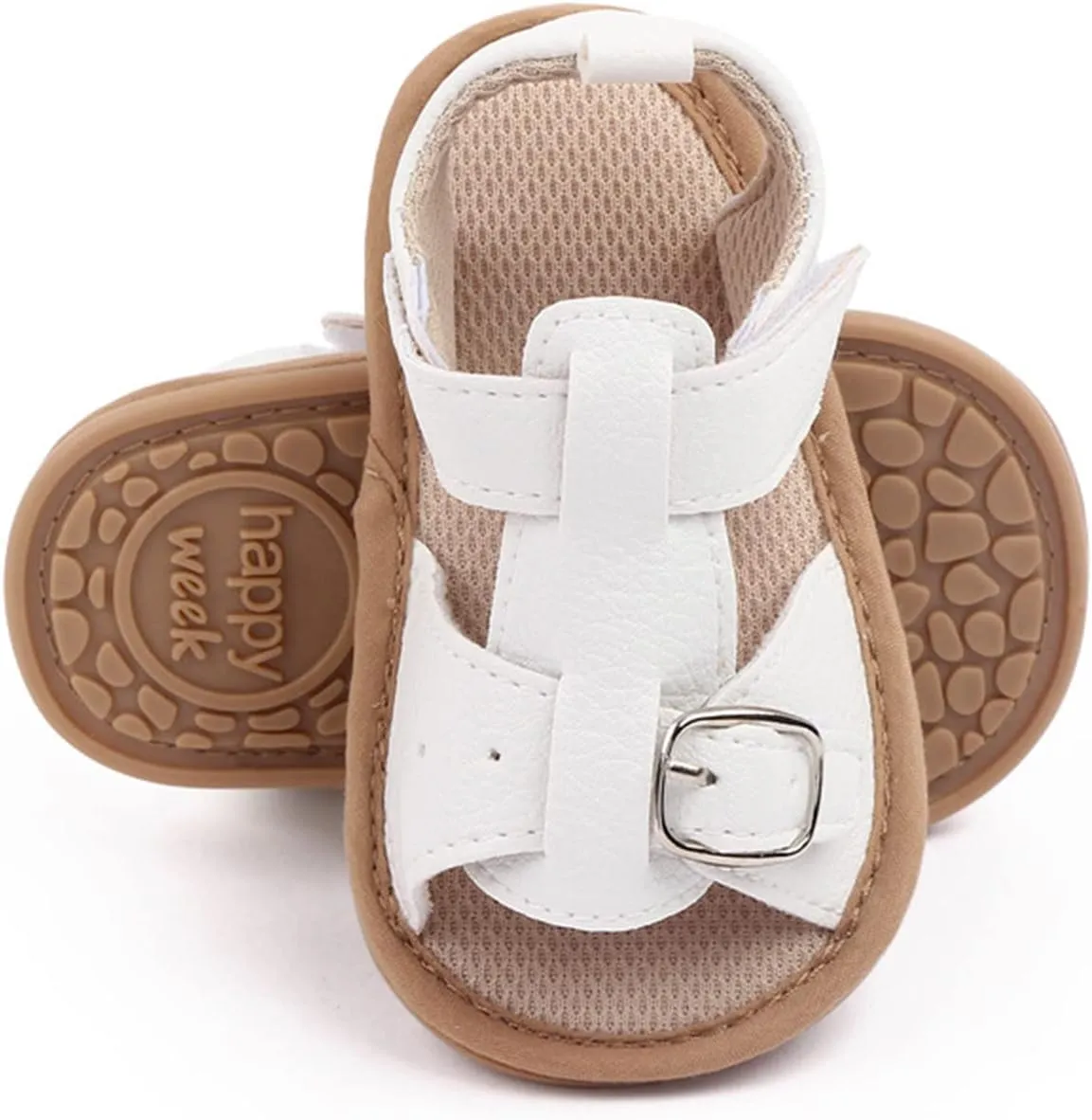 Infant Baby PU Leather Sandals Crib Shoes Toddler Buckle Flower Soft Rubber Sole Dress Flats First Walker Shoes