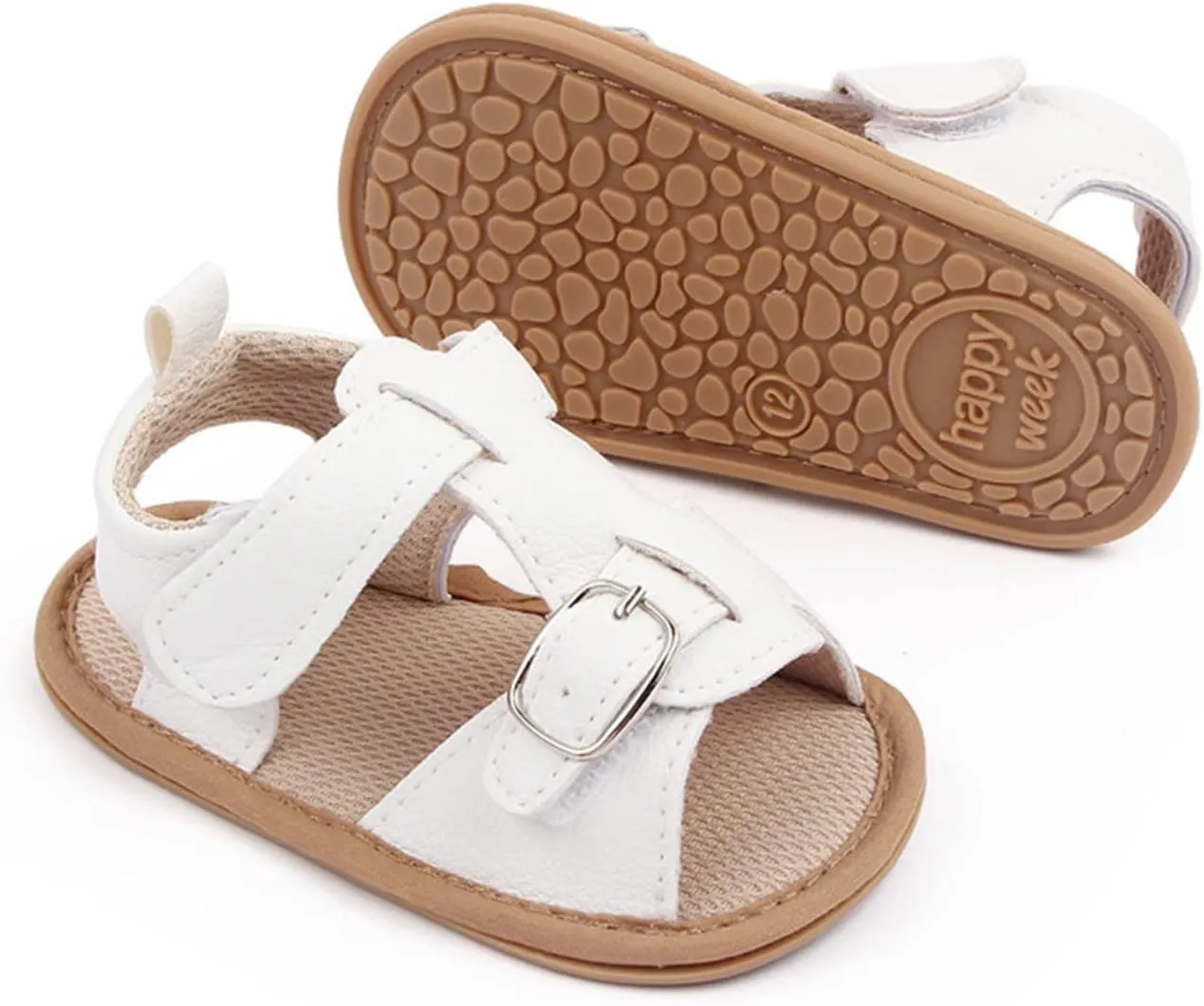 Infant Baby PU Leather Sandals Crib Shoes Toddler Buckle Flower Soft Rubber Sole Dress Flats First Walker Shoes