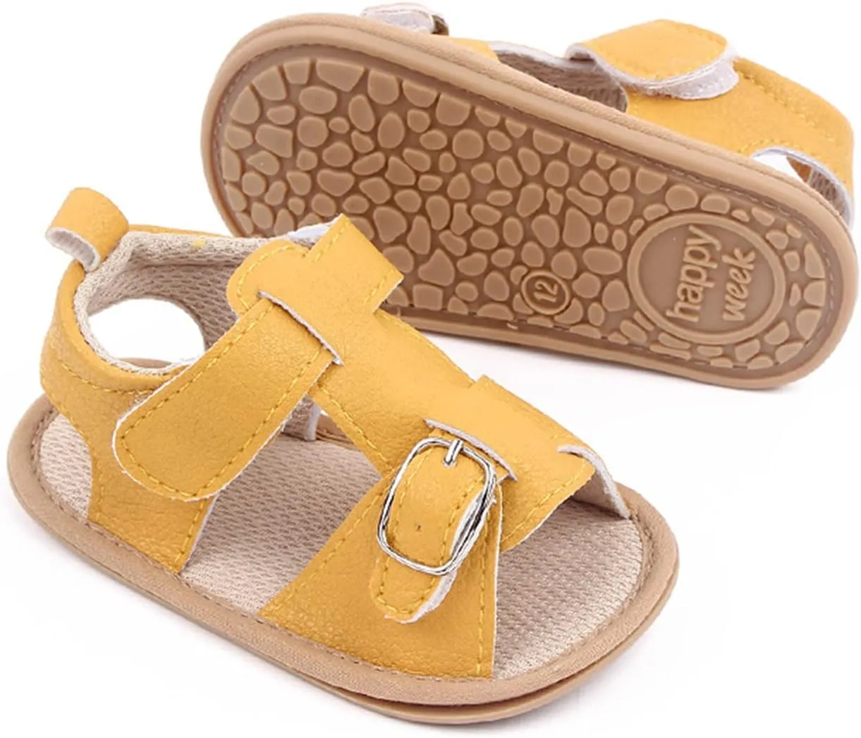 Infant Baby PU Leather Sandals Crib Shoes Toddler Buckle Flower Soft Rubber Sole Dress Flats First Walker Shoes