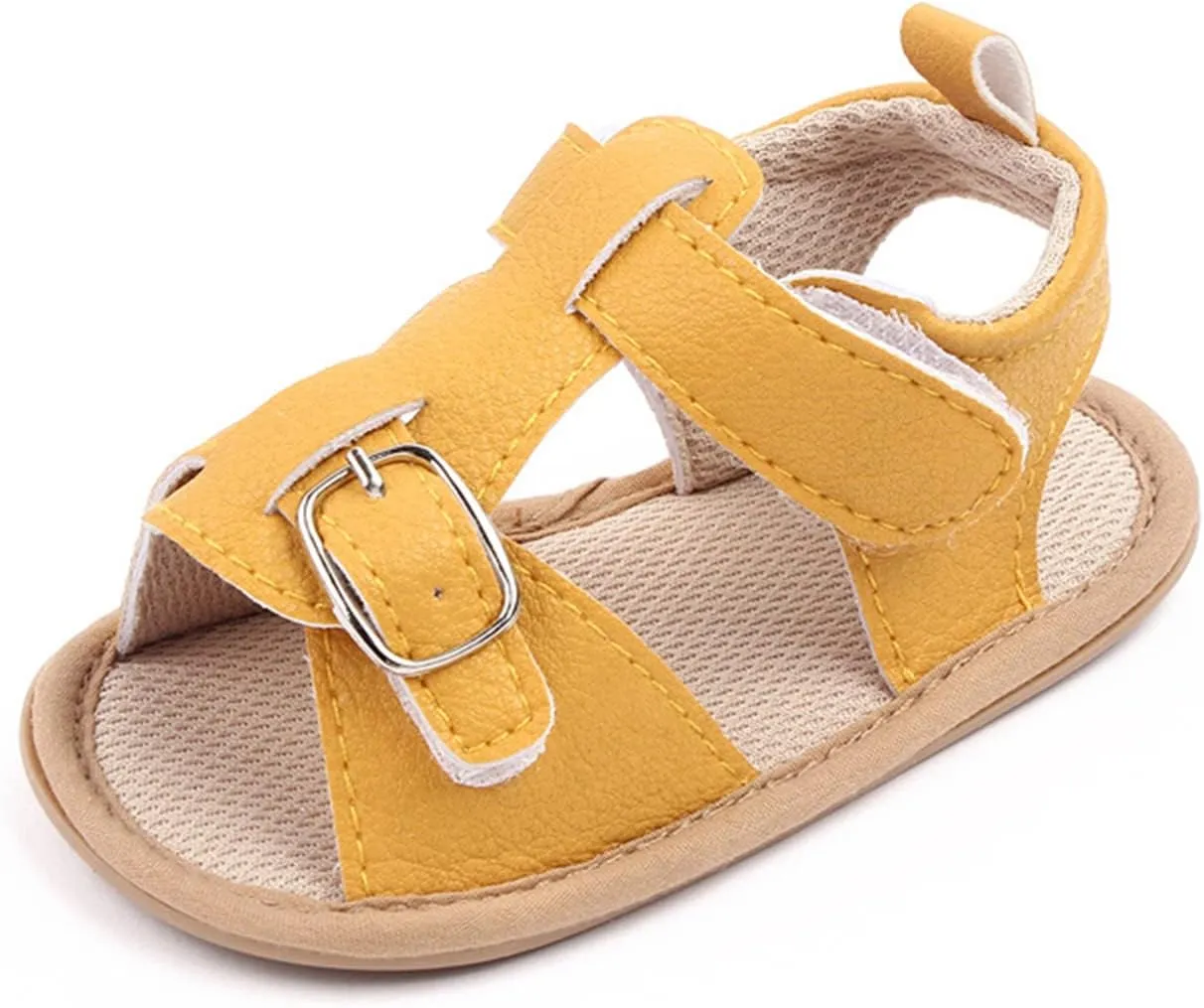 Infant Baby PU Leather Sandals Crib Shoes Toddler Buckle Flower Soft Rubber Sole Dress Flats First Walker Shoes