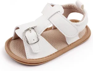 Infant Baby PU Leather Sandals Crib Shoes Toddler Buckle Flower Soft Rubber Sole Dress Flats First Walker Shoes