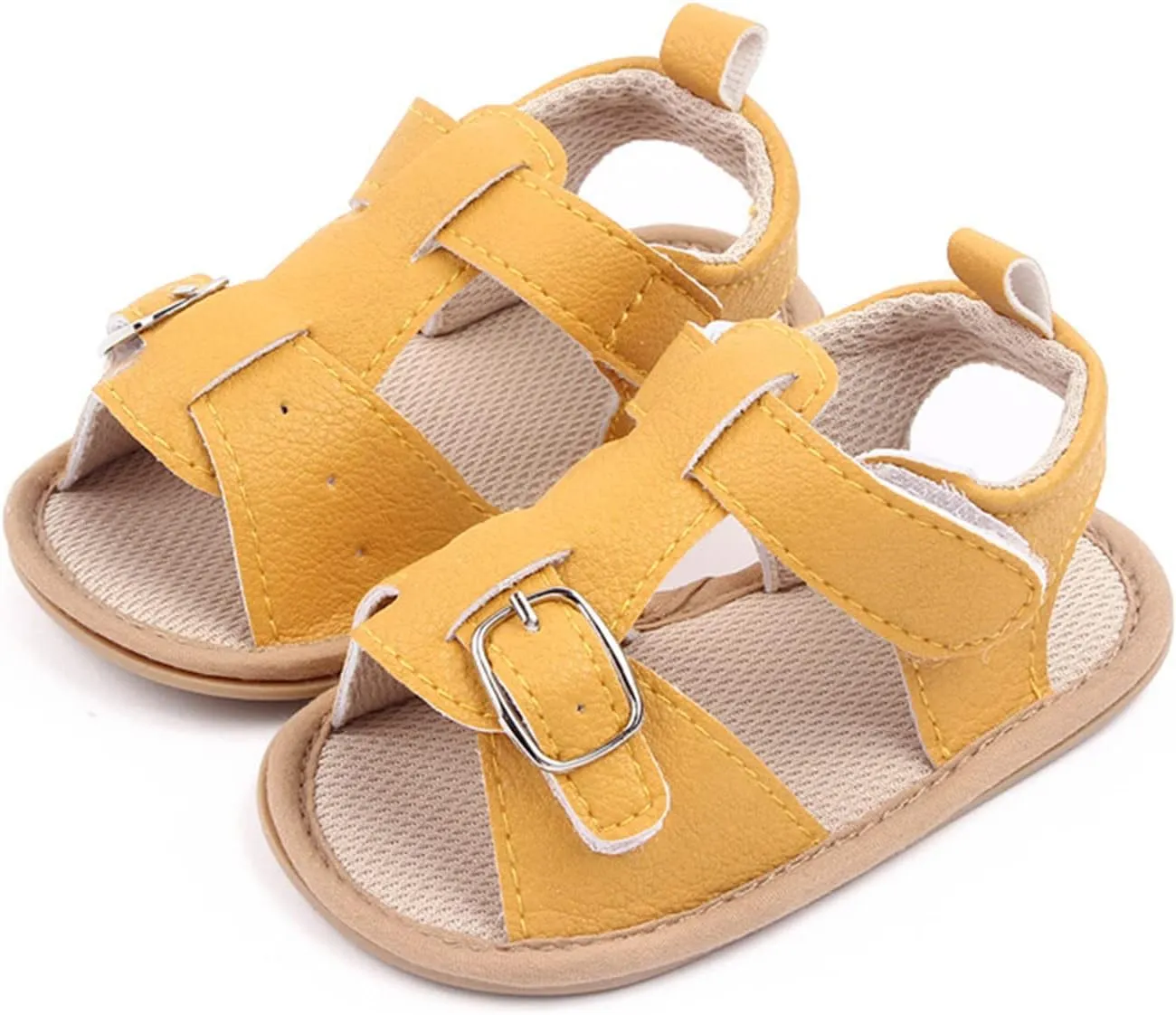 Infant Baby PU Leather Sandals Crib Shoes Toddler Buckle Flower Soft Rubber Sole Dress Flats First Walker Shoes