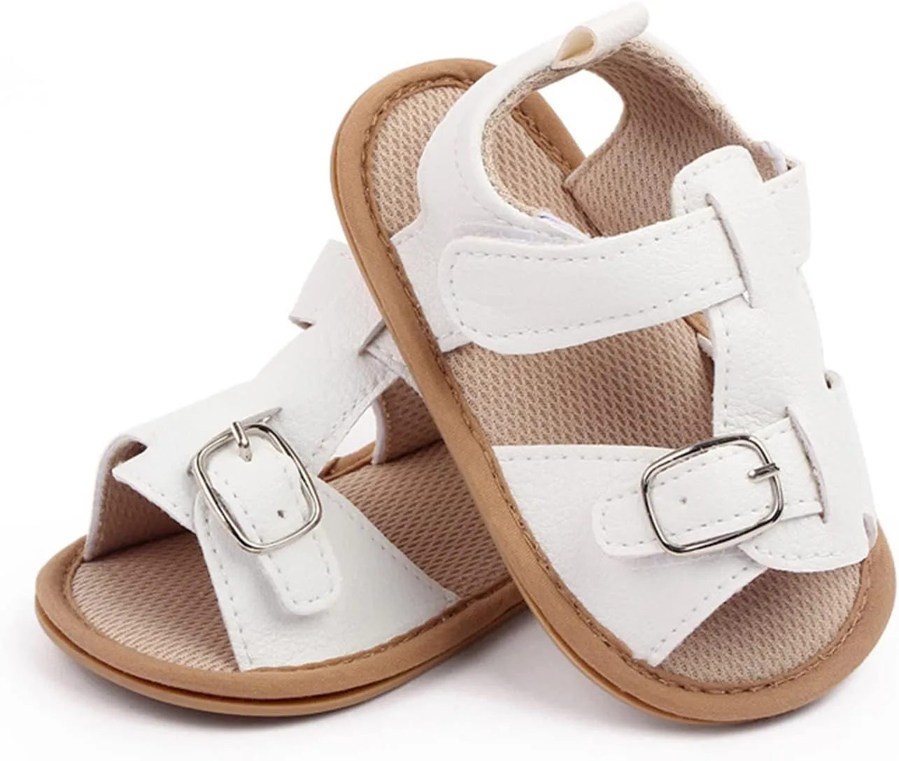 Infant Baby PU Leather Sandals Crib Shoes Toddler Buckle Flower Soft Rubber Sole Dress Flats First Walker Shoes