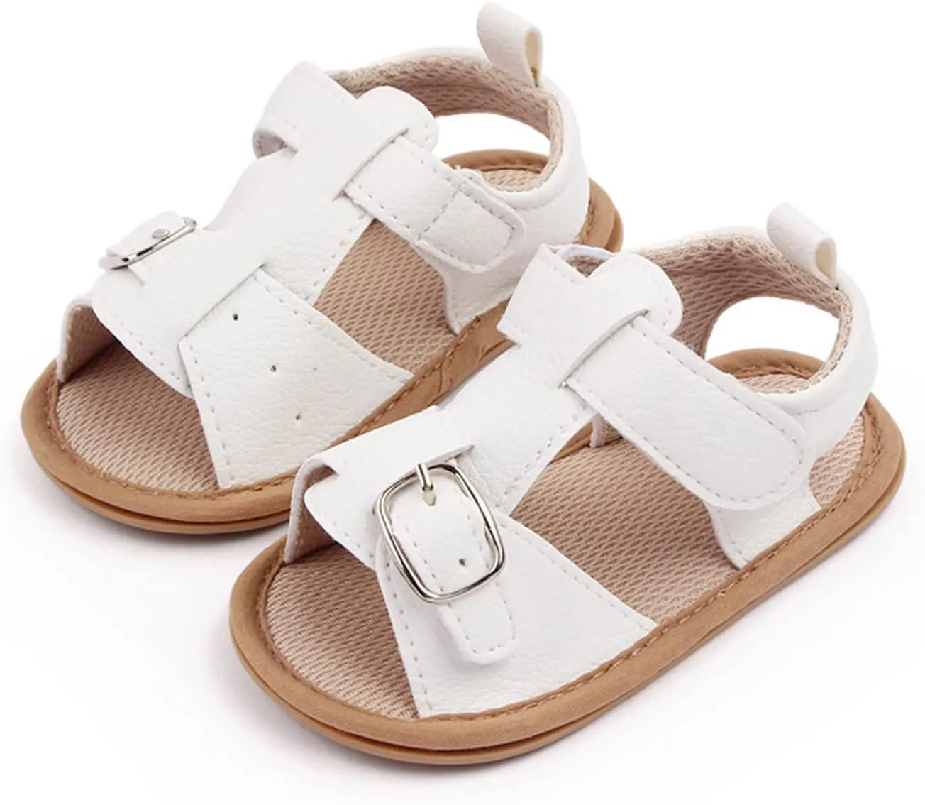 Infant Baby PU Leather Sandals Crib Shoes Toddler Buckle Flower Soft Rubber Sole Dress Flats First Walker Shoes