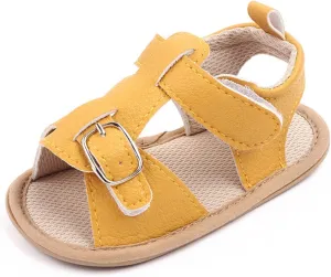 Infant Baby PU Leather Sandals Crib Shoes Toddler Buckle Flower Soft Rubber Sole Dress Flats First Walker Shoes