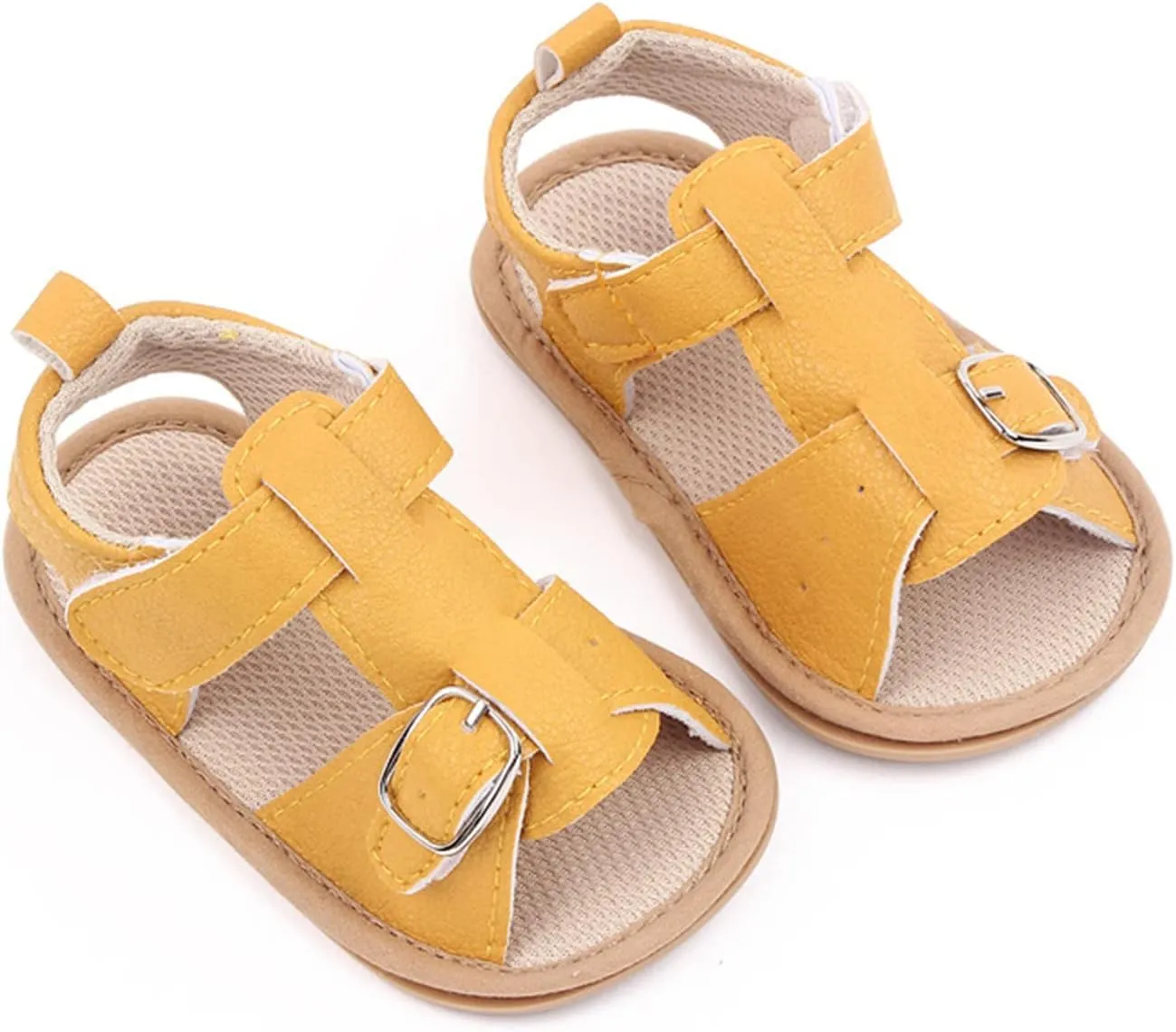 Infant Baby PU Leather Sandals Crib Shoes Toddler Buckle Flower Soft Rubber Sole Dress Flats First Walker Shoes