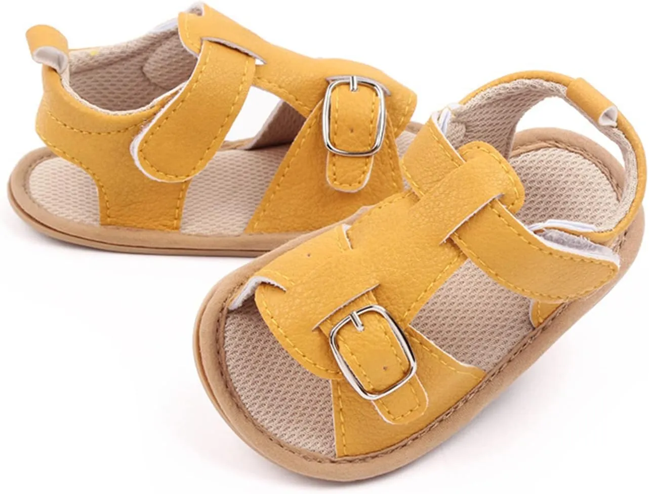 Infant Baby PU Leather Sandals Crib Shoes Toddler Buckle Flower Soft Rubber Sole Dress Flats First Walker Shoes