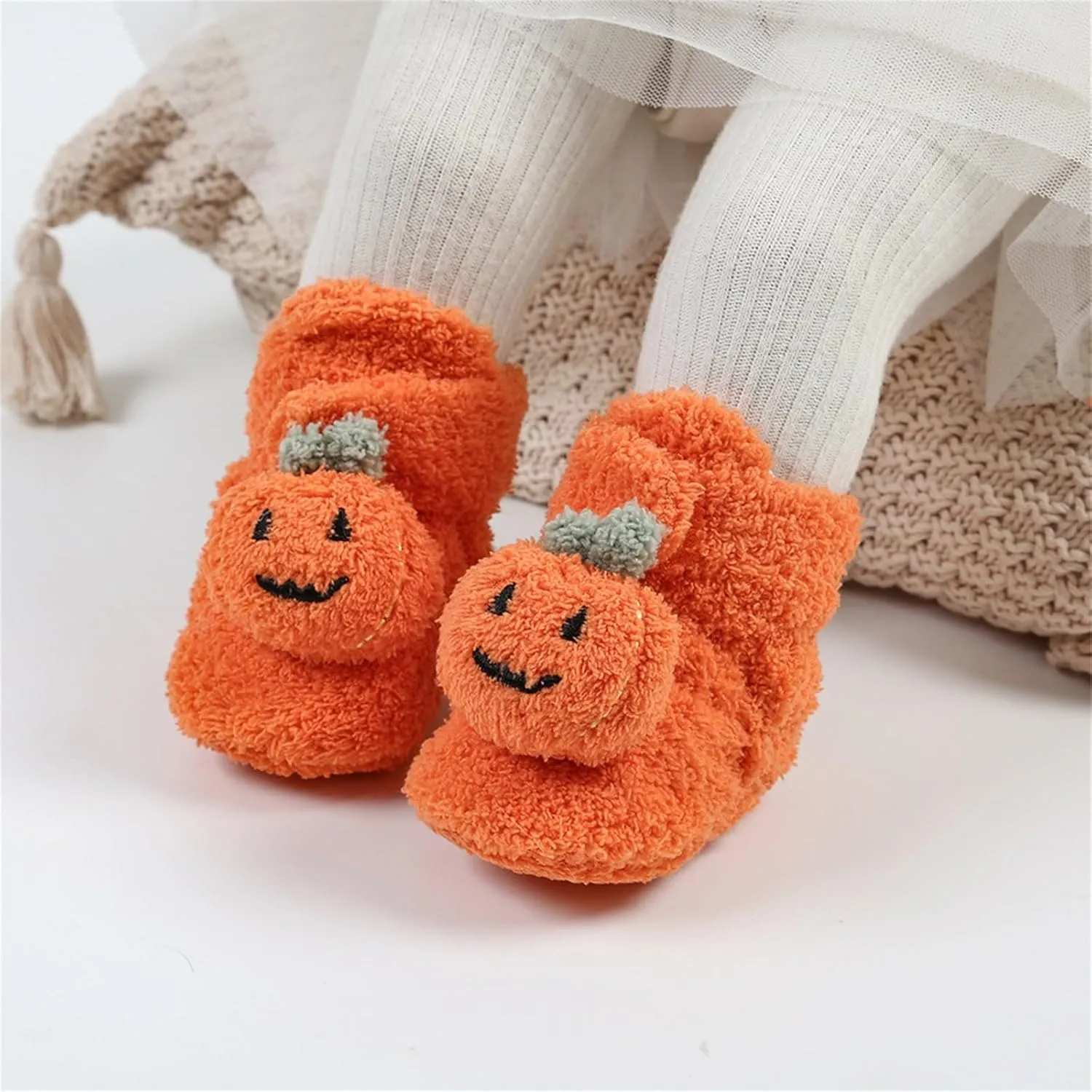 Infant Halloween Booties Soft Baby Pumpkin Santa Winter Warm Fleece Slippers Snow Boots Crib Shoes Girls Medium