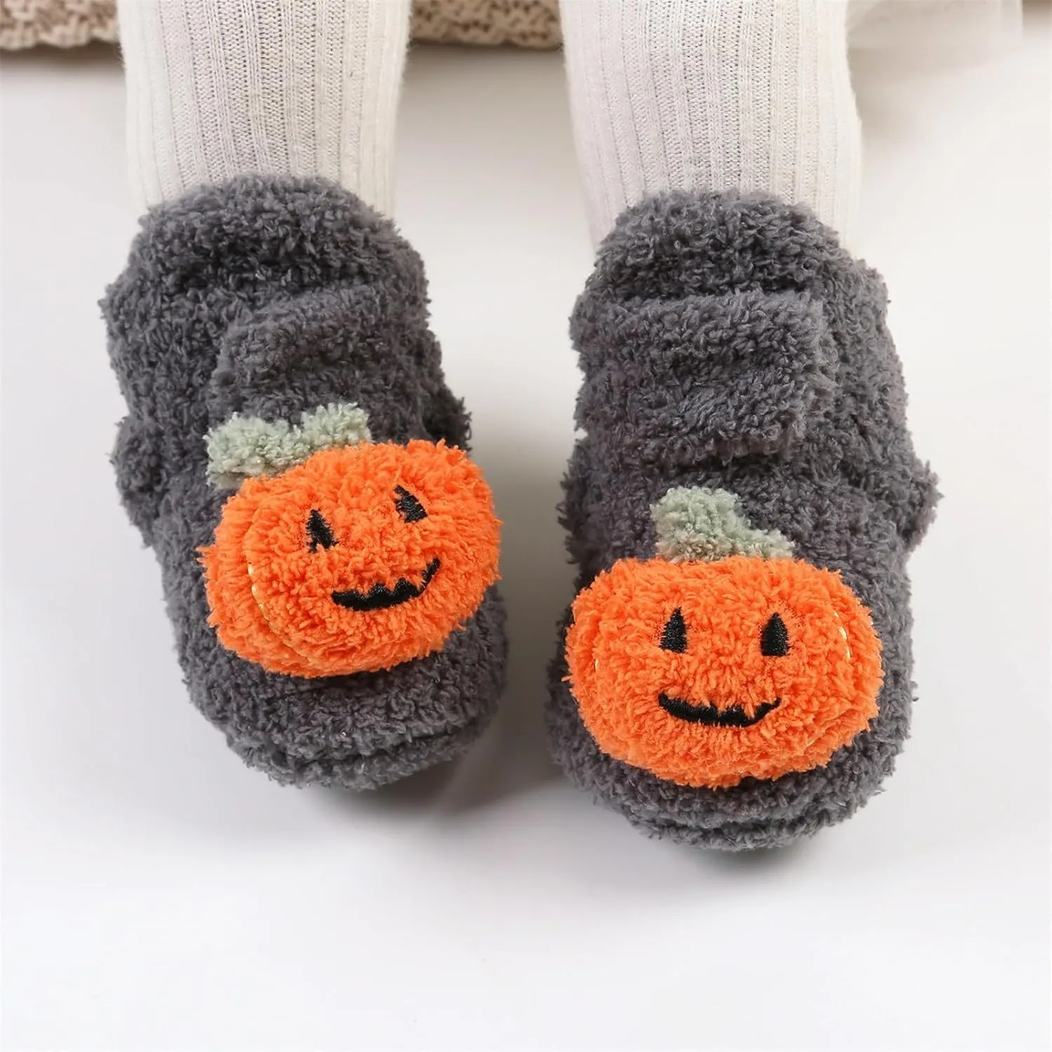 Infant Halloween Booties Soft Baby Pumpkin Santa Winter Warm Fleece Slippers Snow Boots Crib Shoes Girls Medium