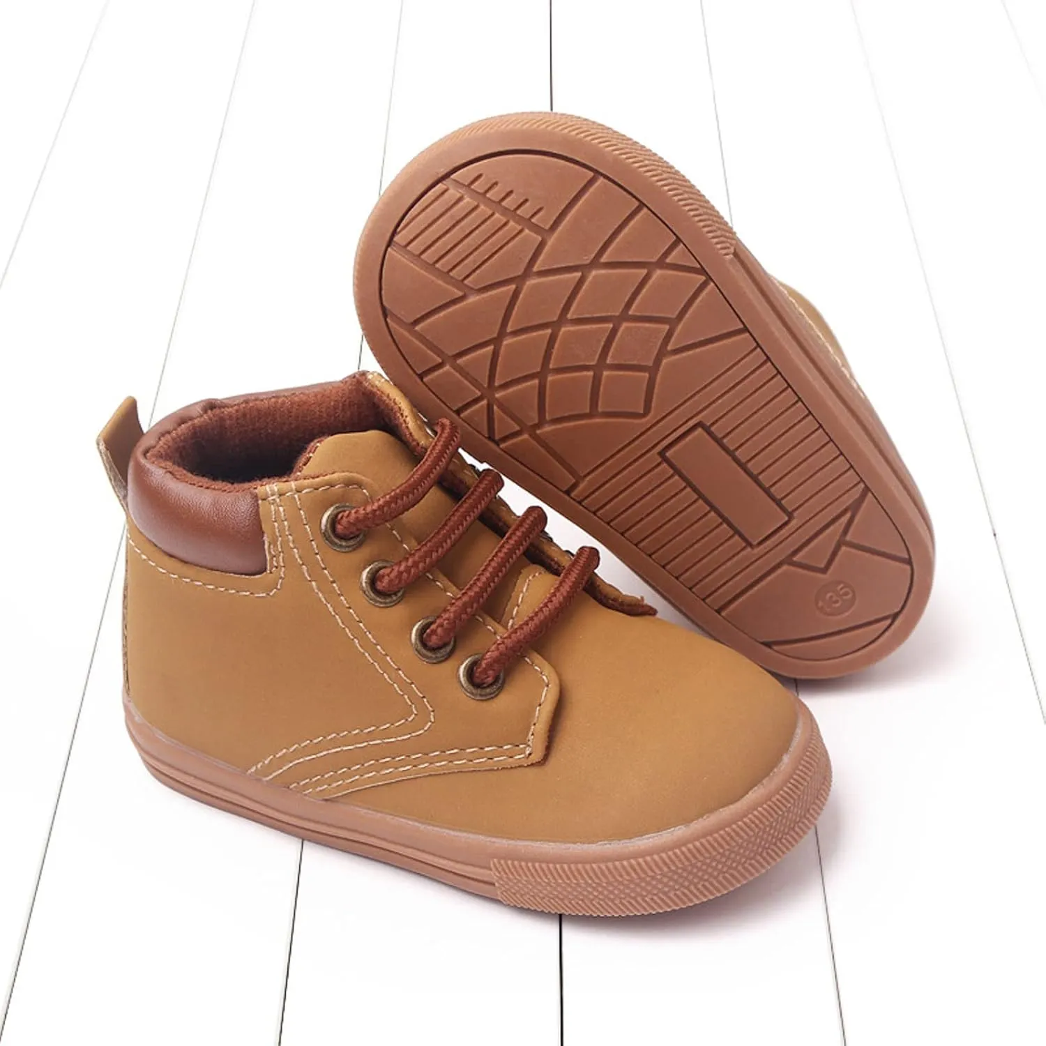 Infant Toddler Boys Girls Ankle Sneakers Baby PU Leather High Tops Soft Anti-Slip Sole First Walking Sports Shoes