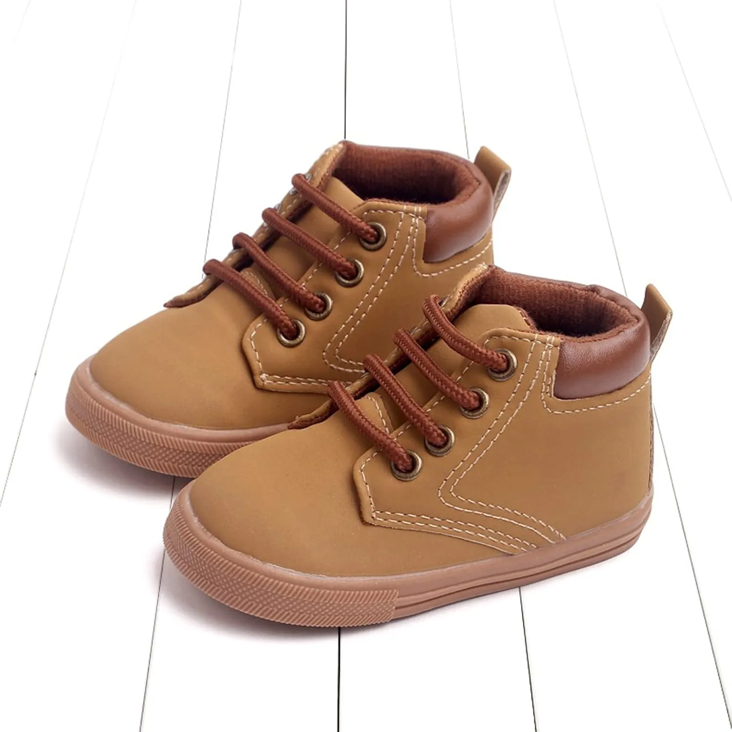 Infant Toddler Boys Girls Ankle Sneakers Baby PU Leather High Tops Soft Anti-Slip Sole First Walking Sports Shoes