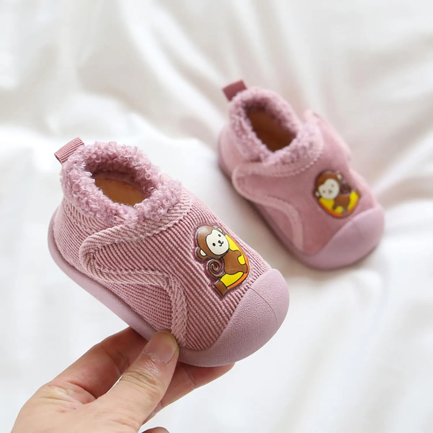Infant Toddler Plush Walking Shoes Flat Bottom Soft Sole Slip On Cozy Casual Shoes House Slippers for Boys Girls