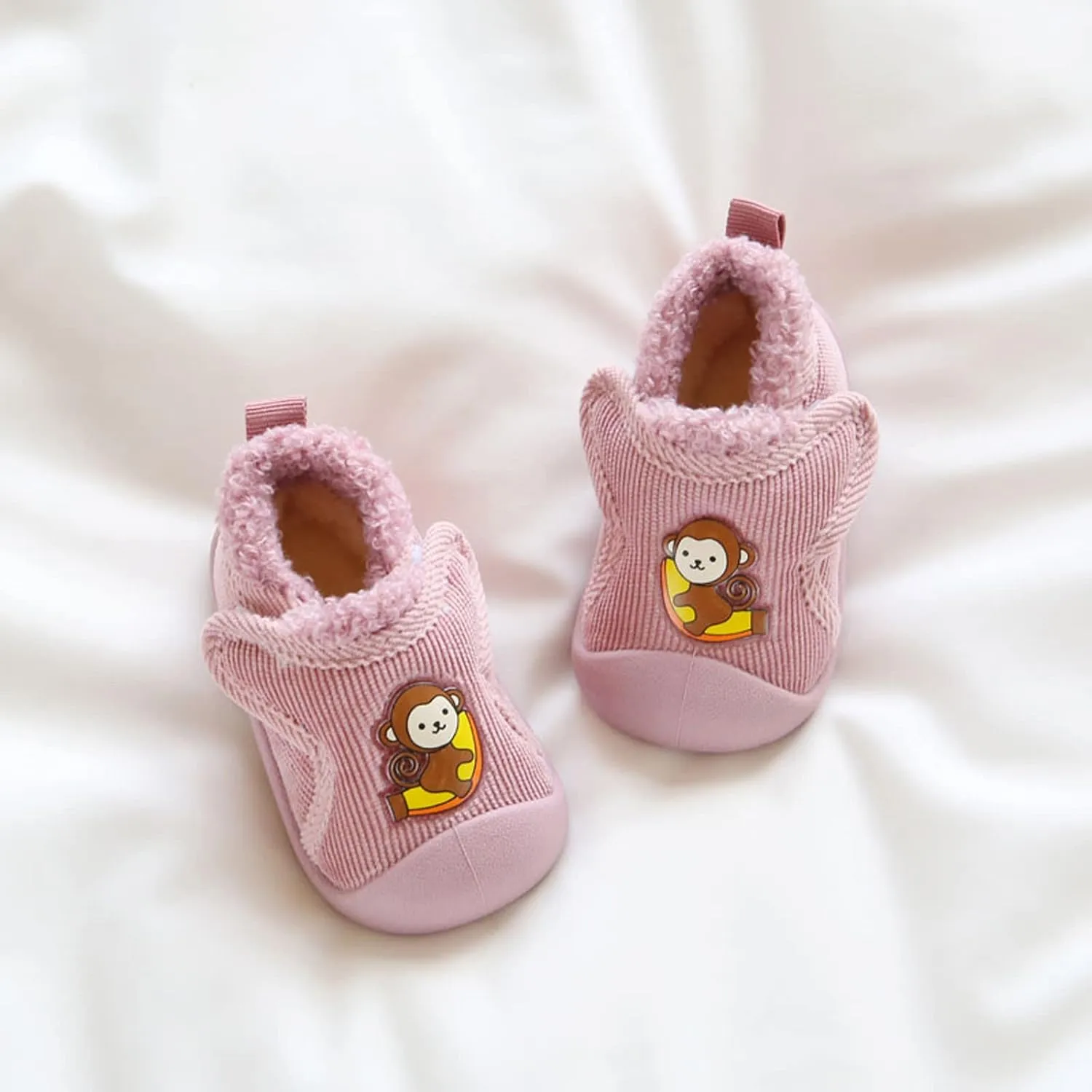 Infant Toddler Plush Walking Shoes Flat Bottom Soft Sole Slip On Cozy Casual Shoes House Slippers for Boys Girls