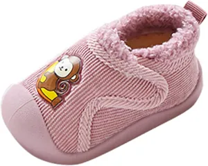Infant Toddler Plush Walking Shoes Flat Bottom Soft Sole Slip On Cozy Casual Shoes House Slippers for Boys Girls