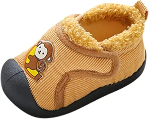Infant Toddler Plush Walking Shoes Flat Bottom Soft Sole Slip On Cozy Casual Shoes House Slippers for Kid Light Shoes