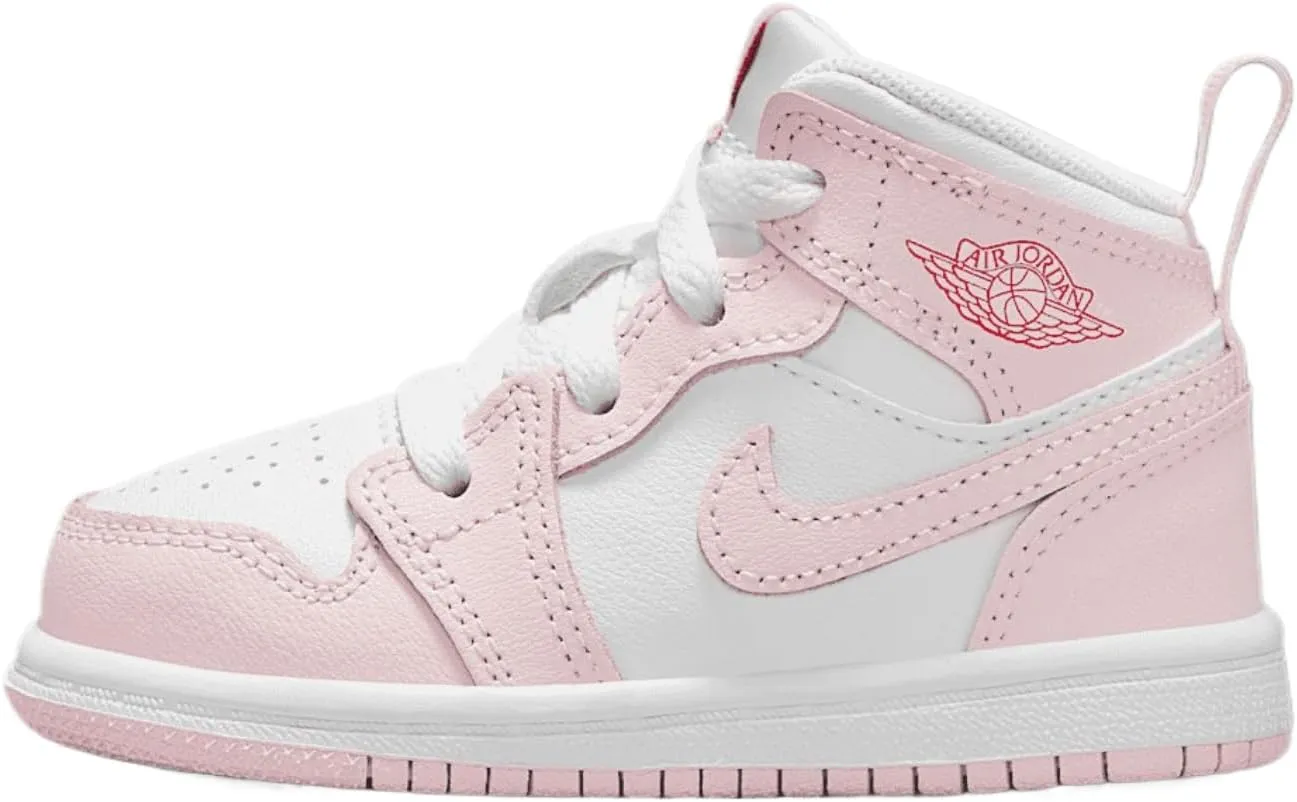 Jordan 1 Mid Baby/Toddler Shoes (DQ8425-608, Pink Foam/Fire Red/White) Size 8