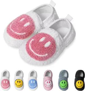 KEYUSHOP Smile Face Toddler Kids Slippers - Cute Soft Plush Non-Slip Rubber Sole Socks Shoes - Warm, Lightweight, Outdoor Walking Shoes