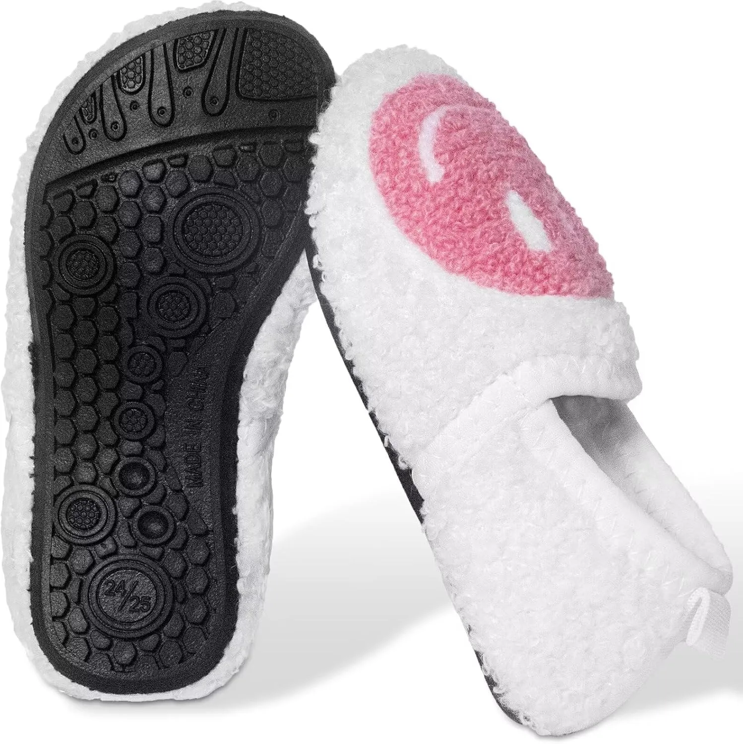 KEYUSHOP Smile Face Toddler Kids Slippers - Cute Soft Plush Non-Slip Rubber Sole Socks Shoes - Warm, Lightweight, Outdoor Walking Shoes