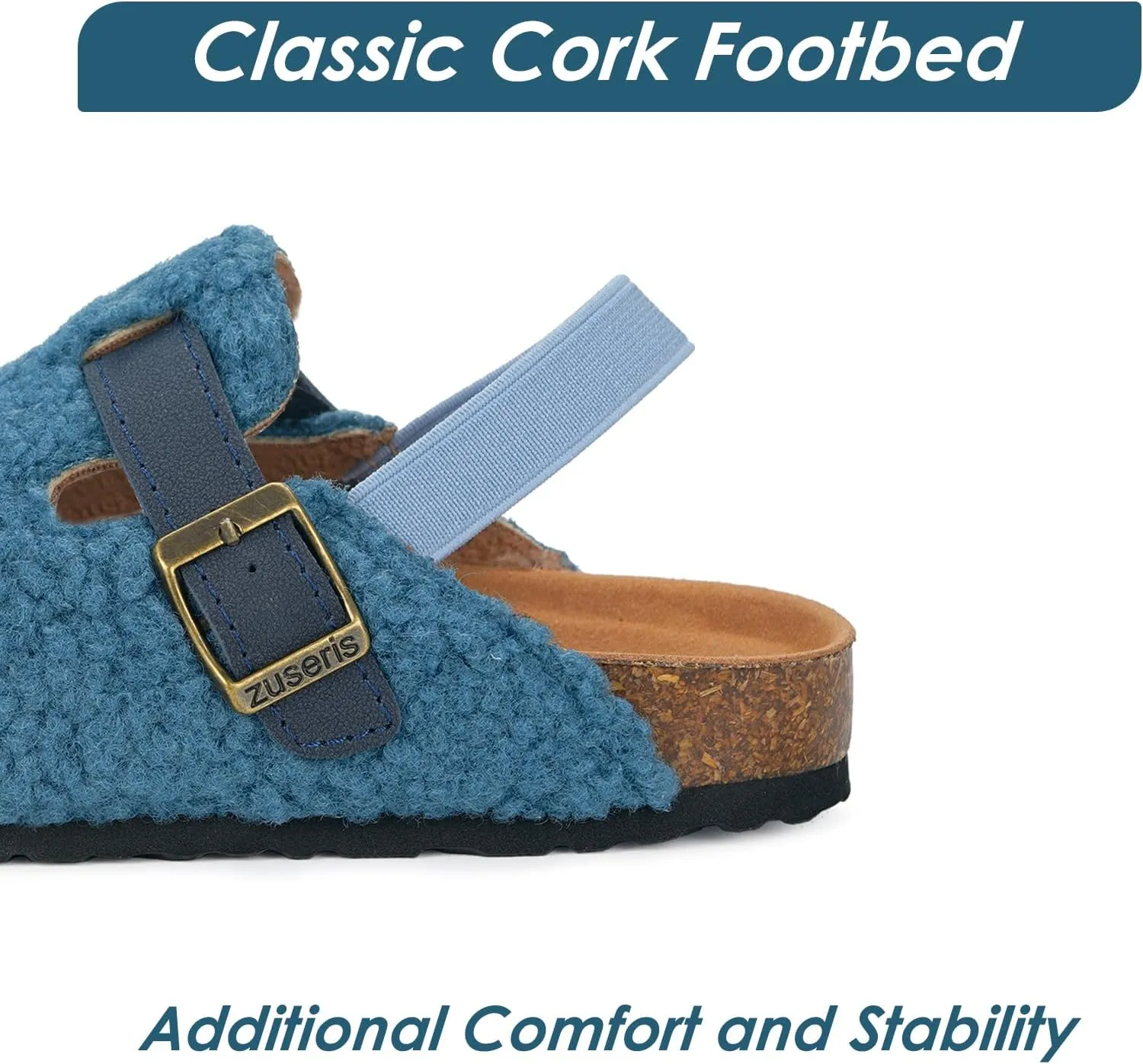 Kids Clogs Toddler Fuzzy Clog Slippers with Strap Boys Girls Cork Footbed Mules Classic Slip On Fleece Potato Shoes with Adjustable Buckle